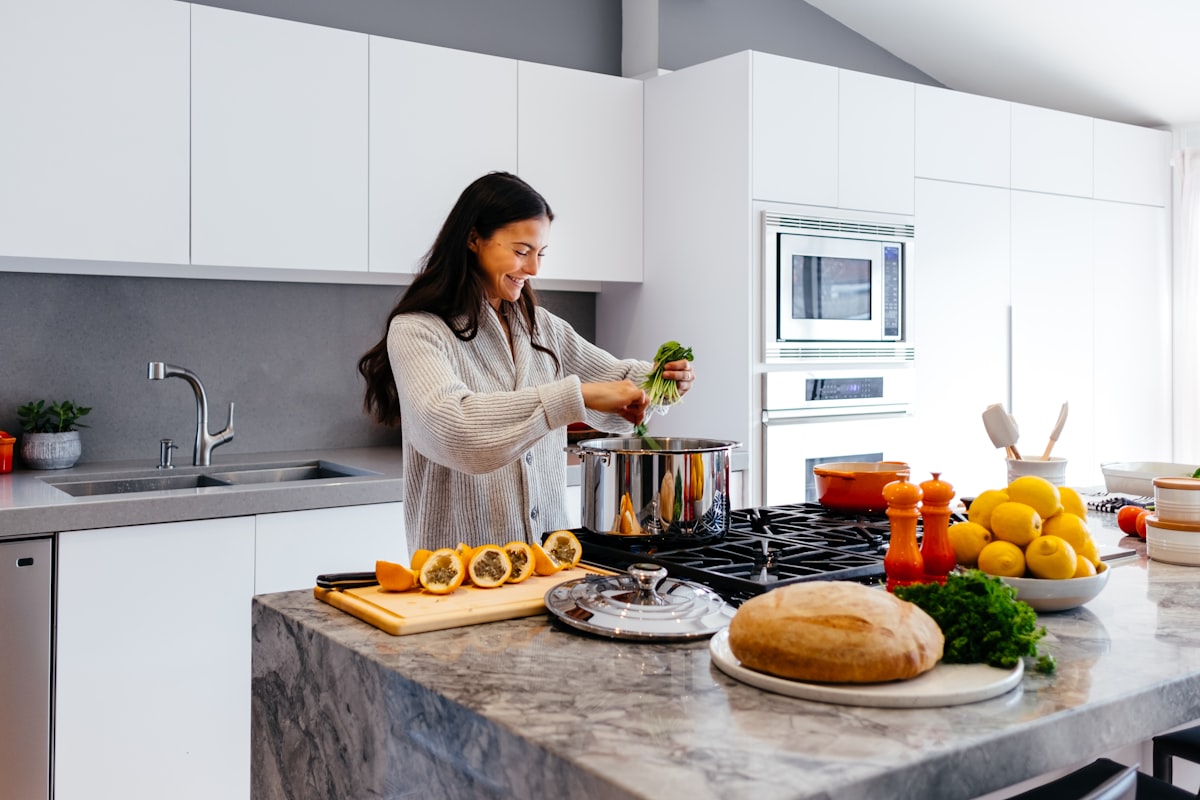 Professional meal prep preparation in modern kitchen